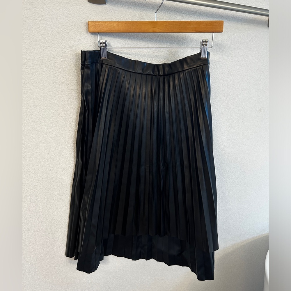 SCOOP NYC Black Leather Pleated Midi Skirt -Pleather/Faux Leather Size XL 16/18